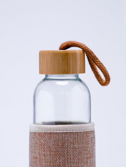 Snugglebug Glass Bottle with Bamboo Lid and Jute Cover | 500 ML